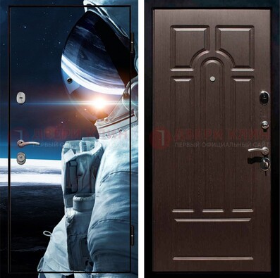 Стальная дверь с фотопечатью космонавта ДФ-4 в Серпухове