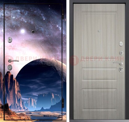 Железная дверь с фотопечатью космоса и планеты ДФ-50 в Серпухове