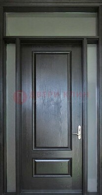 Черная металлическая дверь с фрамугами и стеклом ДФГ-24 в Серпухове