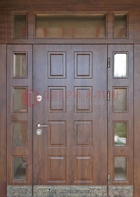 Стальная дверь МДФ со стеклом и фрамугами для дома ДФГ-29 в Серпухове