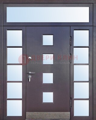 Современная железная дверь со стеклом и фрамугами ДФГ-4 в Серпухове