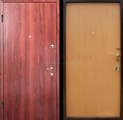 Красная железная дверь с ламинатом ДЛ-3 в Серпухове
