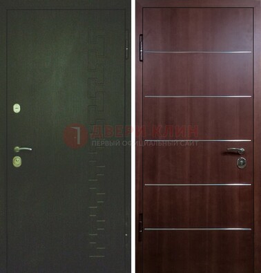Темная металлическая дверь с МДФ ламинат с молдингами внутри ДМ-16 в Серпухове