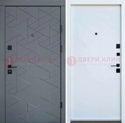Серая металлическая дверь МДФ с узором  ДМ-224 в Серпухове