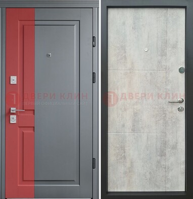 Серая с красной полосой металлическая дверь МДФ ДМ-245 в Серпухове