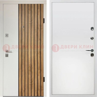 Белая с коричневой вставкой филенчатая дверь МДФ ДМ-278 в Серпухове