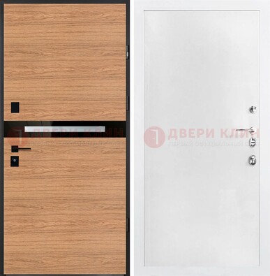 Железная коричневая дверь с МДФ в белом цвете ДМ-313 в Серпухове