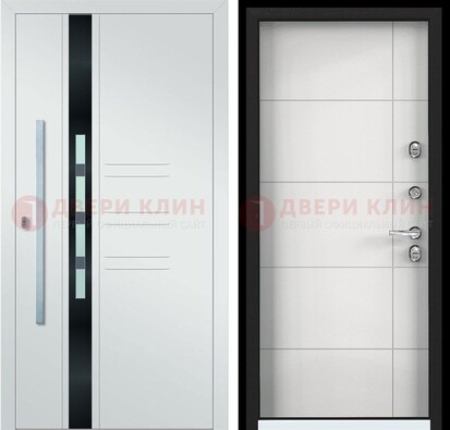 Металлическая дверь в белом цвете с МДФ ДМ-323 в Серпухове