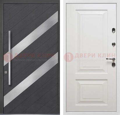 Серая входная дверь МДФ с металлическими вставками ДМ-325 в Серпухове