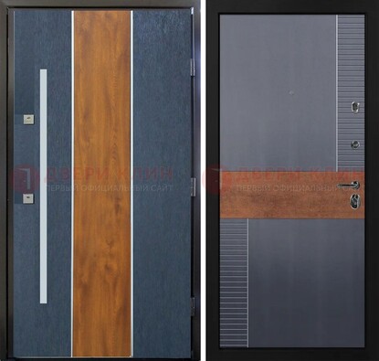 Темная металлическая дверь МДФ со вставками ДМ-411 в Серпухове