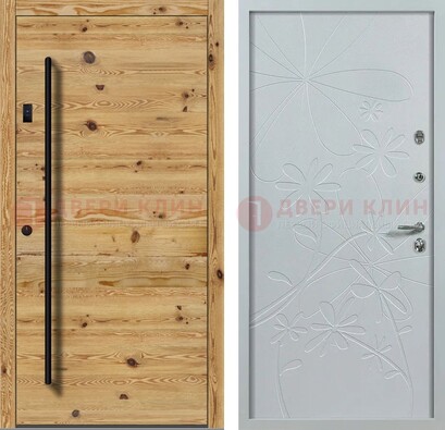Металлическая дверь с МДФ в светлом цвете ДМ-412 в Серпухове