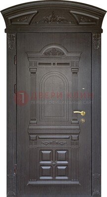 Темная уличная дверь с массивом дуба с узором ДМД-58 в Серпухове