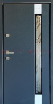 Серая стальная дверь с порошковым покрытием и стеклянной вставкой ДП-216 в Серпухове
