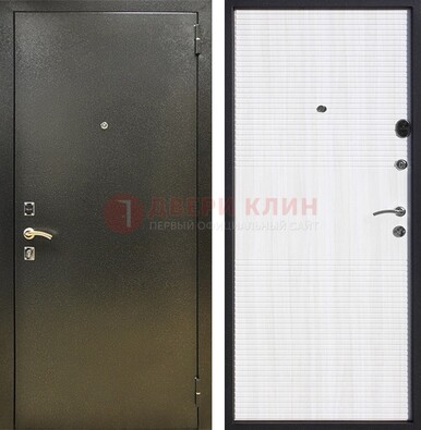 Стальная темно-серая дверь с порошковой отделкой и МДФ Белый ясень ДП-279 в Серпухове