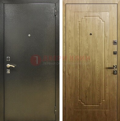 Темно-серая входная дверь с порошковым покрытием и МДФ Золотой дуб ДП-291 в Серпухове