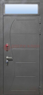 Чёрная входная дверь с порошковым окрасом и стеклом ДП-313 в Серпухове