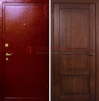 Красная железная дверь с порошковым окрасом ДП-58 в Серпухове