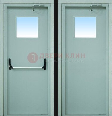 Серая металлическая противопожарная дверь со стеклянной вставкой ДПП-3 в Серпухове