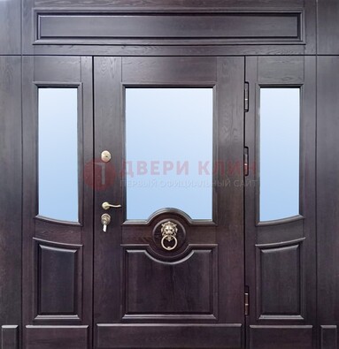 Филенчатая металлическая дверь с панелью МДФ и стеклом ДПР-102 в Серпухове