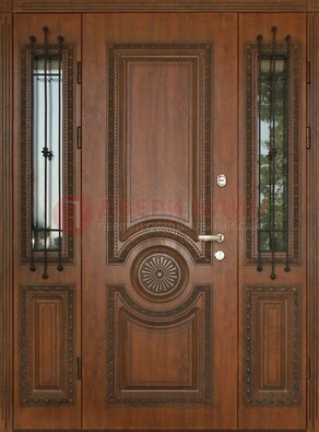 Парадная распашная стальная дверь Винорит со стеклом ДПР-106 в Серпухове