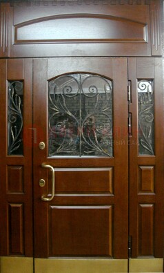 Стальная парадная дверь со вставками из стекла и ковки ДПР-30 в коттедж в Серпухове