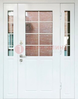 Белая стальная дверь со стеклом и фрамугами ДС-27 в Серпухове