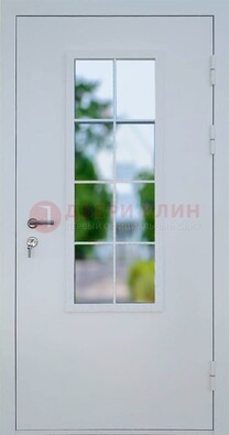 Белая железная дверь порошок со стеклом ДС-31 в Серпухове