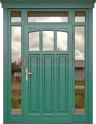 Зеленая металлическая дверь МДФ со стеклом ДС-43 в Серпухове
