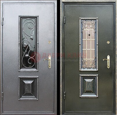 Звукоизоляционная металлическая дверь со стеклом и ковкой ДСК-12 в Серпухове