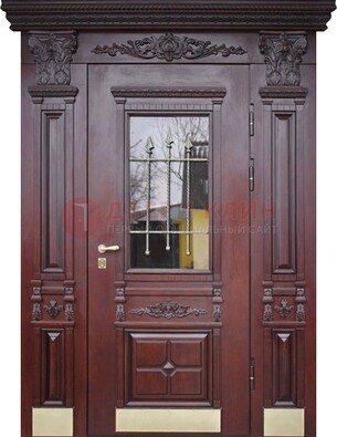 Железная парадная дверь массив дуба со стеклом и ковкой ДСК-175 в Серпухове