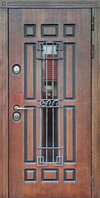 Входная железная дверь винорит со стеклом и ковкой ДСК-183 в Домодедово
