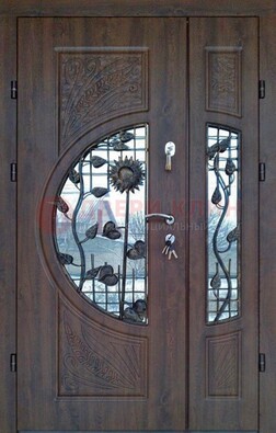 Входная дверь стекло с ковкой и резьбой ДСК-202 в Серпухове