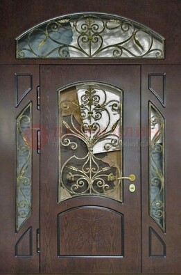 Входная дверь Винорит со стеклом и ковкой и фрамугами ДСК-213 в Серпухове