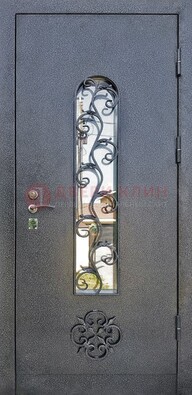 Темная стальная дверь Порошок со стеклом и ковкой ДСК-217 в Нижнем Новгороде