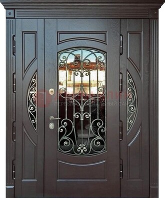 Полуторная железная дверь Винорит со стеклом и ковкой ДСК-231 в Серпухове