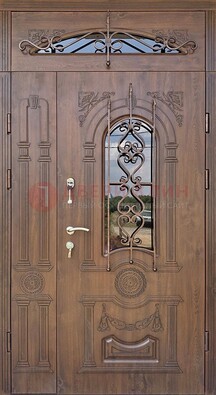 Распашная стальная дверь Винорит со стеклом и ковкой ДСК-232 в Серпухове