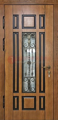 Двухцветная железная дверь Винорит со стеклом и ковкой ДСК-264 в Серпухове