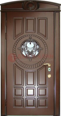 Шоколадная металлическая дверь Винорит со стеклом и ковкой ДСК-269 в Серпухове