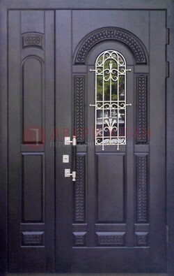 Входная дверь Винорит со стеклом и ковкой с узором ДСК-270 в Серпухове