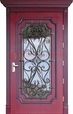 Красная стальная дверь Винорит со стеклом и ковкой ДСК-271 в Серпухове