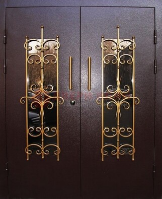 Металлическая дверь с ковкой и остеклением ДСК-49 в Серпухове