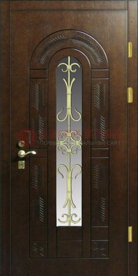 Дизайнерская металлическая дверь со стеклом и ковкой ДСК-50 в Серпухове