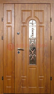 Стальная дверь со стеклом и цветной ковкой ДСК-78 для панельного дома в Серпухове