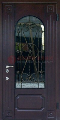 Стальная дверь со стеклом и ковкой ДСК-80 в загородный дом в Краснознаменске