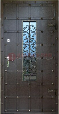 Стальная дверь со стеклом и ковкой ДСК-84 с утеплением в Серпухове