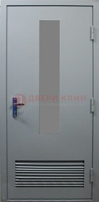 Серая металлическая техническая дверь с декоративной вставкой ДТ-14 в Серпухове