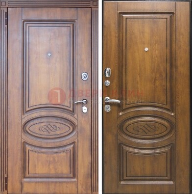 Коричневая металлическая дверь с виноритом ДВТ-10 в Серпухове