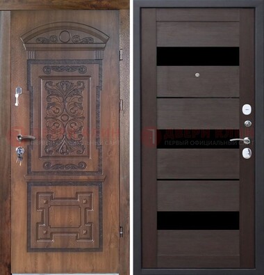 Стальная коричневая филенчатая дверь с виноритом и темной МДФ ДВТ-122 в Серпухове