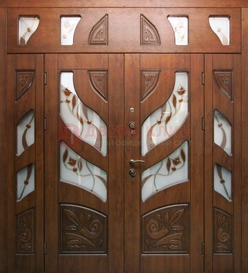 Элитная двухстворчатая дверь с витражным стеклом ДВТ-173 в Серпухове