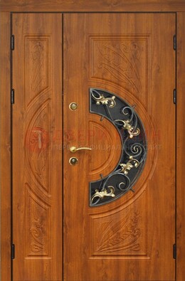 Входная дверь цвета золотой дуб с виноритом и ковкой ДВТ-176 в Серпухове